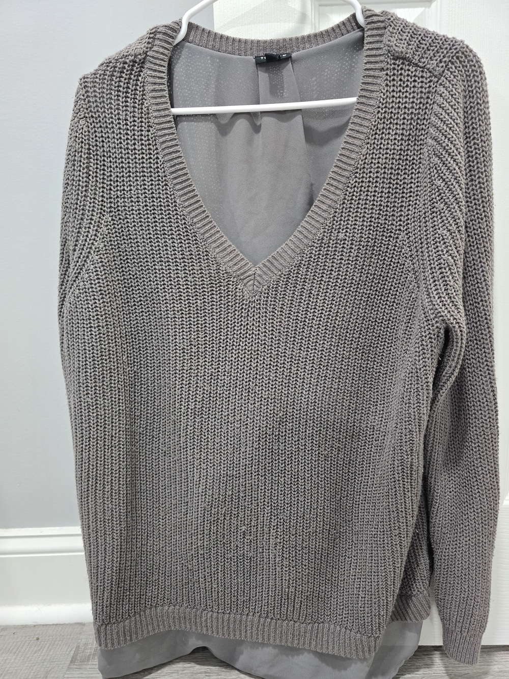 torrid Gray Knit V-Neck Sweater with Layered Hem